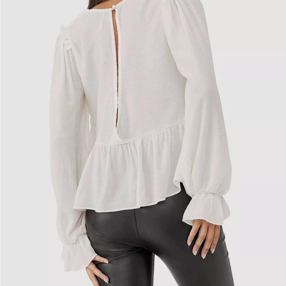 NEW! FREE PEOPLE Women’s LARGE Daia Pirate Airy Ruffle Peasant Blouse CP25 - Picture 3 of 8